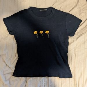 Brandy Melville Ribbed Flower Baby Tee